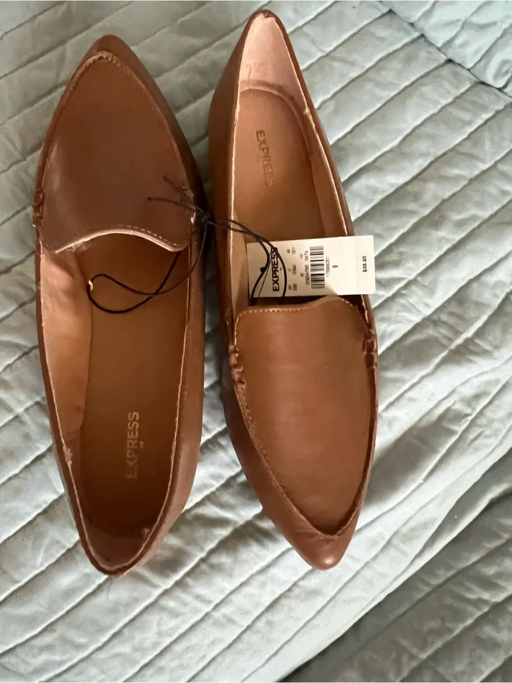 Express Cognac Brown Pointed Leather Loafers